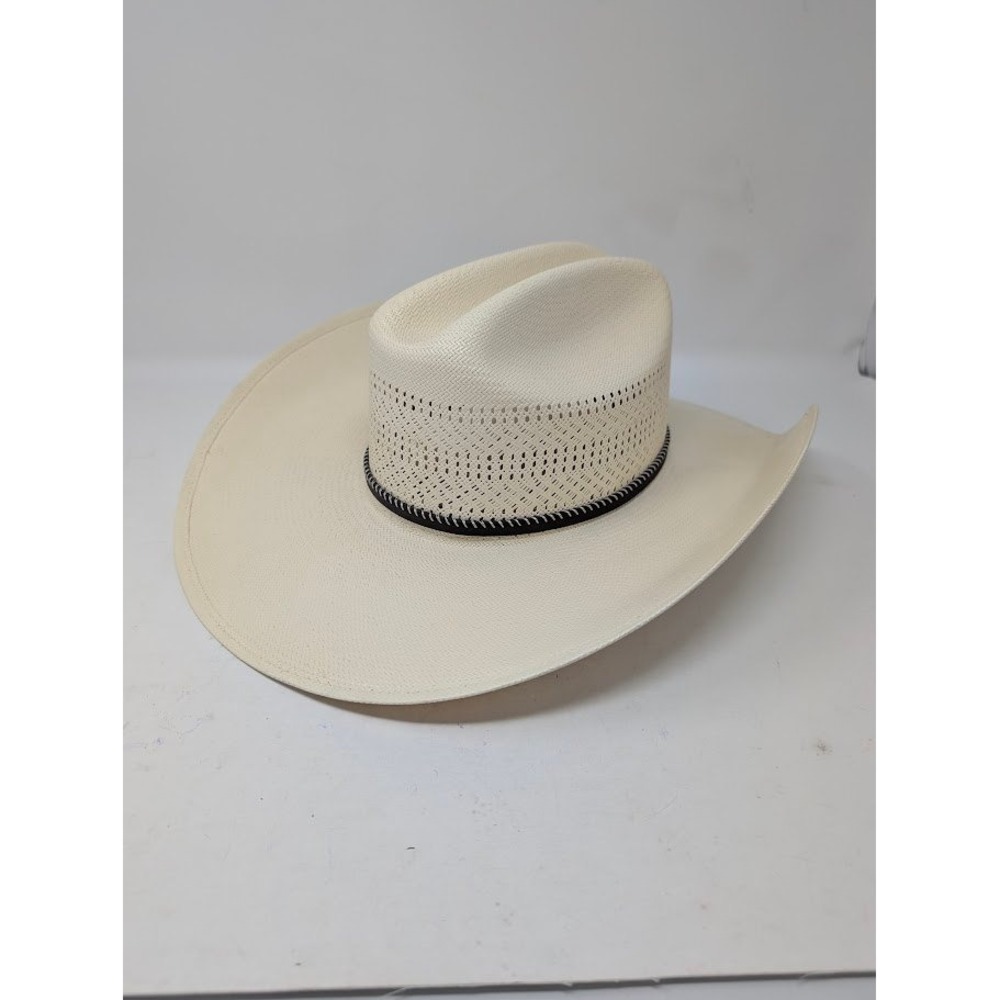 Larry Mahan 10X Latigo Straw Cowboy Hat sz 7 4.5 in Brim Western 56 Ivory